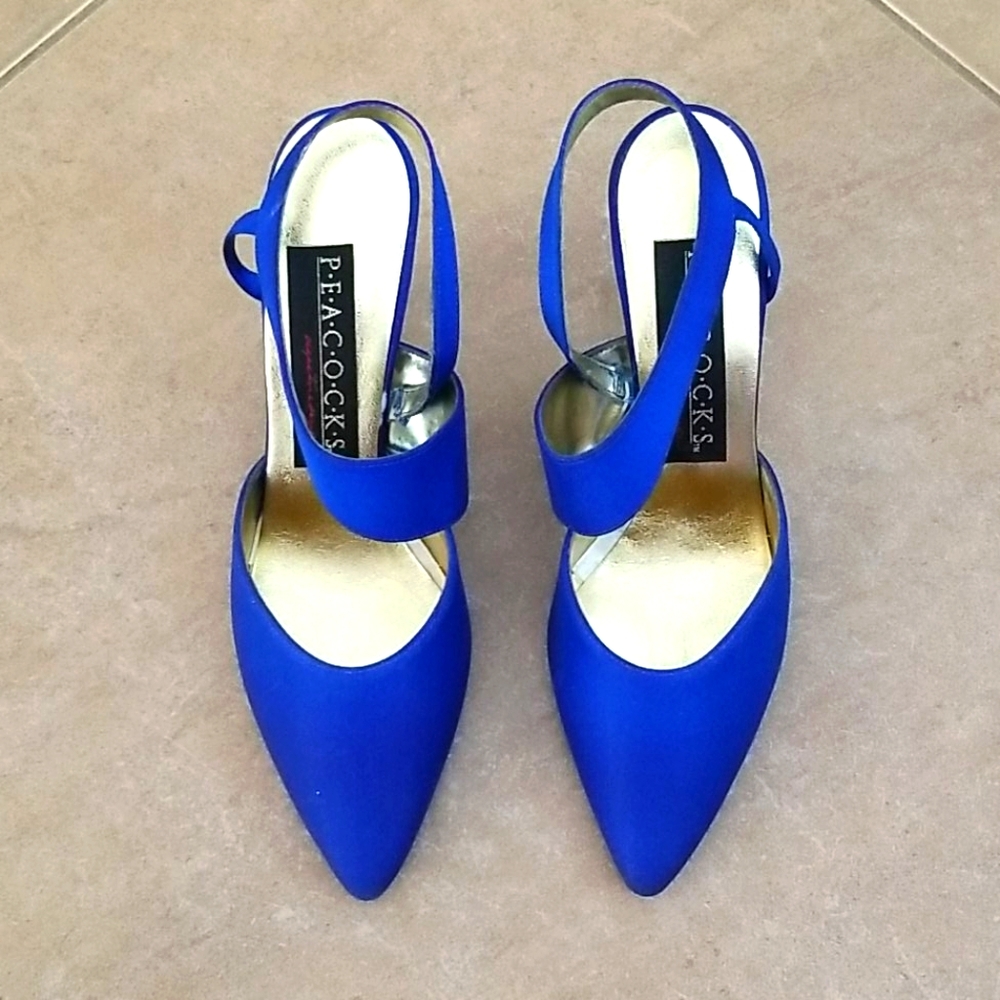 Vtg 90s Royal Blue Peacock Heels Gem